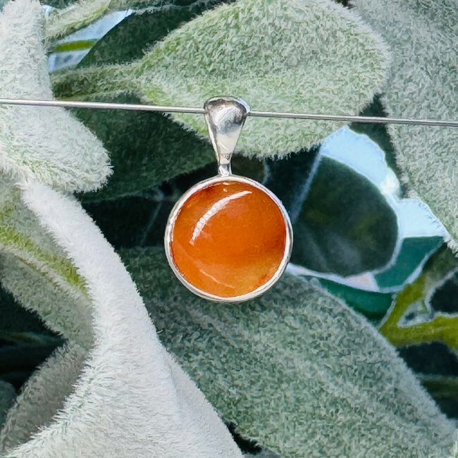 Carnelian Pendants - Round Circle Bezel Set - Sterling Silver