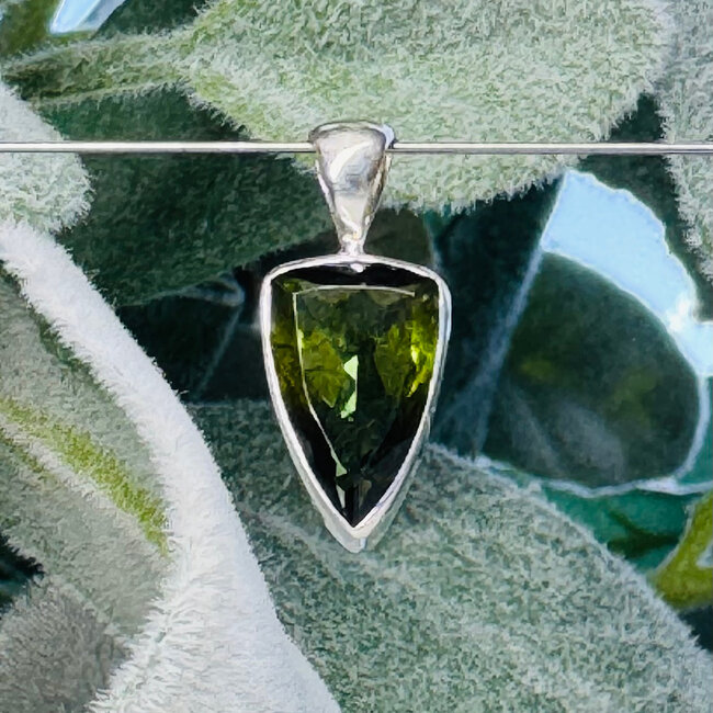 Green Tourmaline Pendants - Triangle Faceted Bezel Set - Sterling Silver