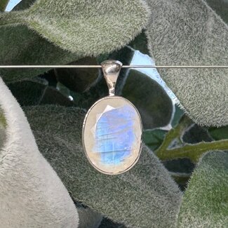 Rainbow Moonstone Pendants - Oval Faceted Bezel Set - Sterling Silver