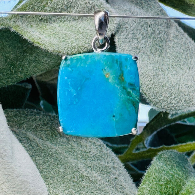 Peruvian Blue Opal Pendants - Square Claw Set - Sterling Silver