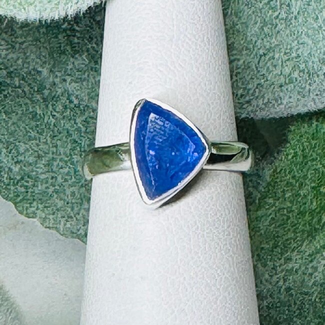 Tanzanite Rings - Size 6 Obtuse Triangle Faceted Bezel Set - Sterling Silver