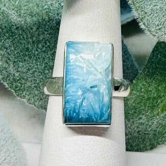 Blue Ice (Glacierite Nakaurite) Rings - Size 7 Rectangle Bezel Set - Sterling Silver