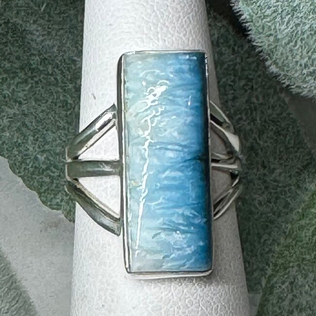 Blue Ice (Glacierite Nakaurite) Rings - Size 5 Rectangle Bezel Set - Sterling Silver