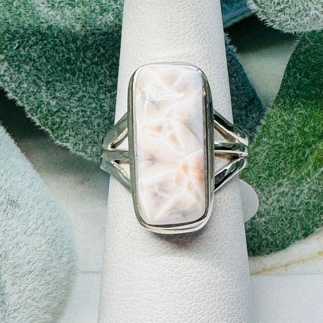 Pink Natrolite Rings - Size 6 Rectangle Bezel Set - Sterling Silver (Rhodatrolite Thomsonite Pink Larimar)