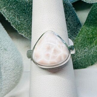 Pink Natrolite Rings - Size 9 Triangle Bezel Set - Sterling Silver (Rhodatrolite Thomsonite Pink Larimar)