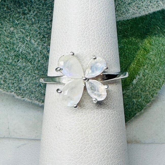 Rainbow Moonstone Rings - Size 4 Butterfly Faceted - Prong Set Sterling Silver