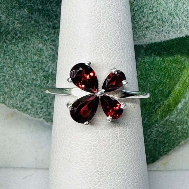 Red Garnet Rings - Size 5 Butterfly Faceted - Prong Set Sterling Silver