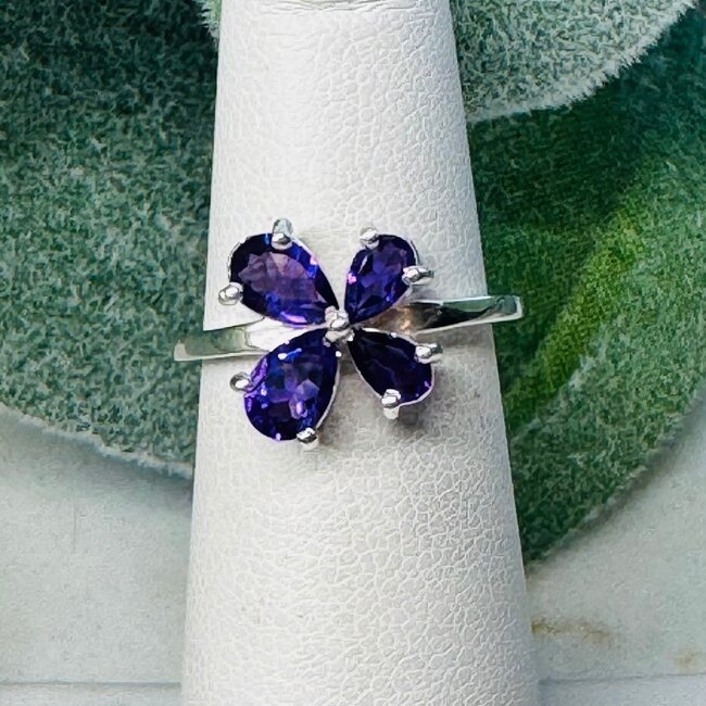 Amethyst Rings - Size 5 Butterfly Faceted - Prong Set Sterling Silver