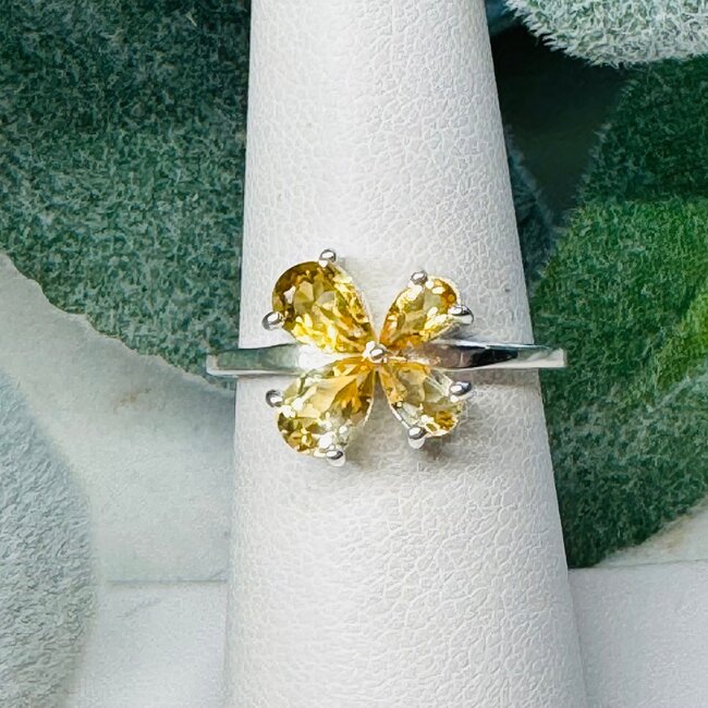 Citrine Rings - Size 5 Butterfly Faceted - Prong Set Sterling Silver