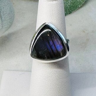 Purple Labradorite Rings - Size 7 Triangle Bezel Set - Sterling Silver