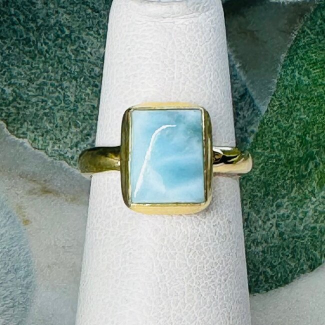 Larimar Rings - Size 5 Rectangle Bezel Set - 18k Gold Vermeil