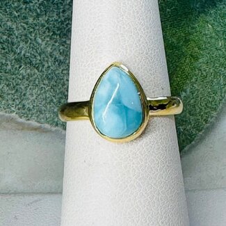 Larimar Rings - Size 7 Teardrop Pear Bezel Set - 18k Gold Vermeil