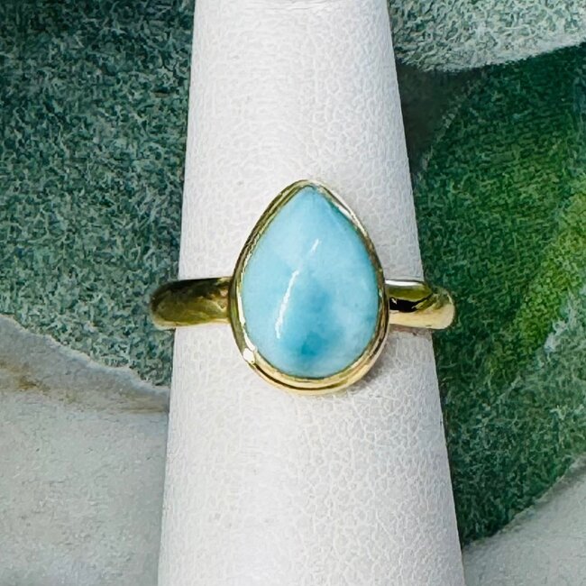 Larimar Rings - Size 6 Teardrop Pear Bezel Set - 18k Gold Vermeil