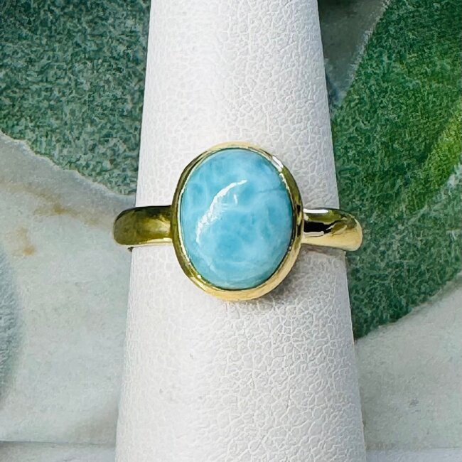 Larimar Rings - Size 6 Oval Bezel Set - 18k Gold Vermeil