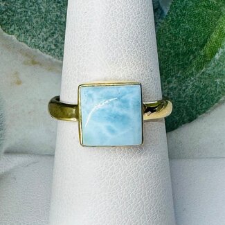 Larimar Rings - Size 8 Square Bezel Set - 18k Gold Vermeil