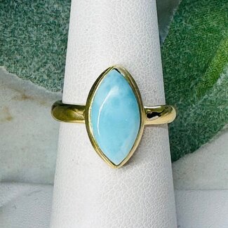 Larimar Rings - Size 7 Teardrop Pear Bezel Set - 18k Gold Vermil