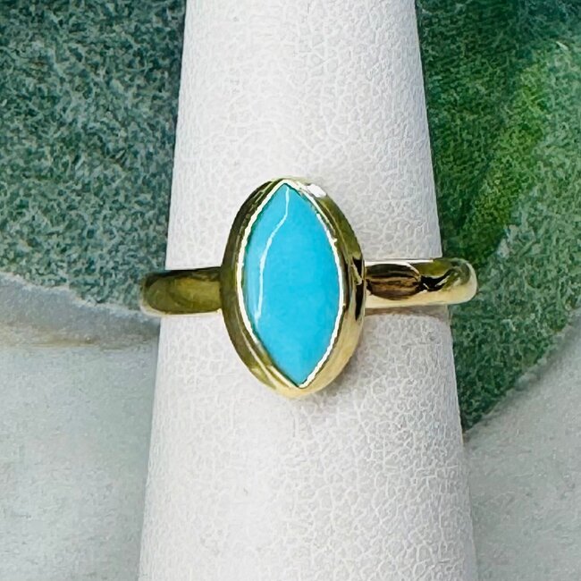 Turquoise Rings - Size 5 Marquise Faceted Bezel Set - 18k Gold Vermeil
