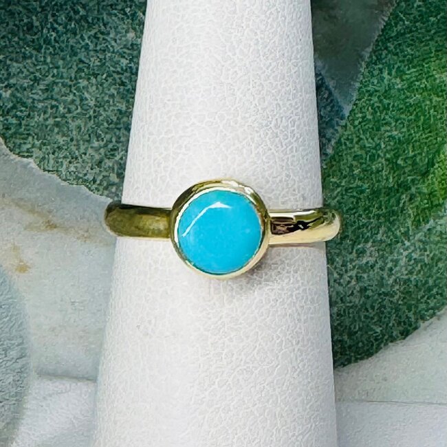 Turquoise Rings - Size 6 Round Circle Faceted Bezel Set - 18k Gold Vermeil