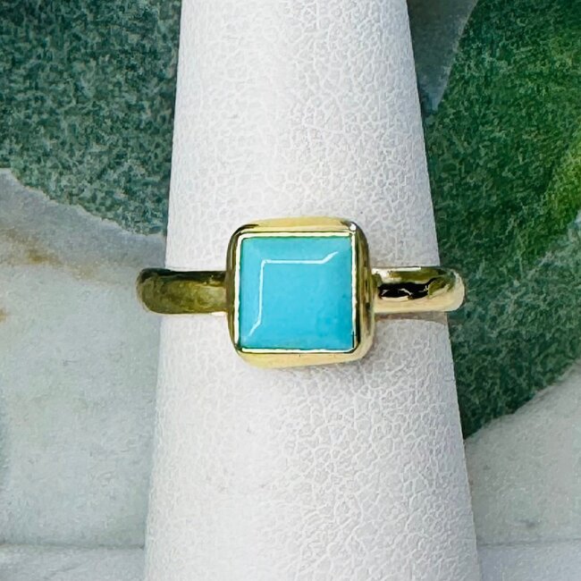 Turquoise Rings - Size 6 Square Faceted Bezel Set - 18k Gold Vermeil