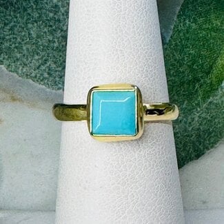 Turquoise Rings - Size 9 Square Faceted Bezel Set - 18k Gold Vermeil