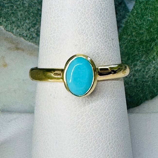 Turquoise Rings - Size 8 Oval Faceted Bezel Set - 18k Gold Vermeil