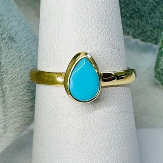 Turquoise Rings - Size 7 Teardrop Pear Faceted Bezel Set - 18k Gold Vermeil
