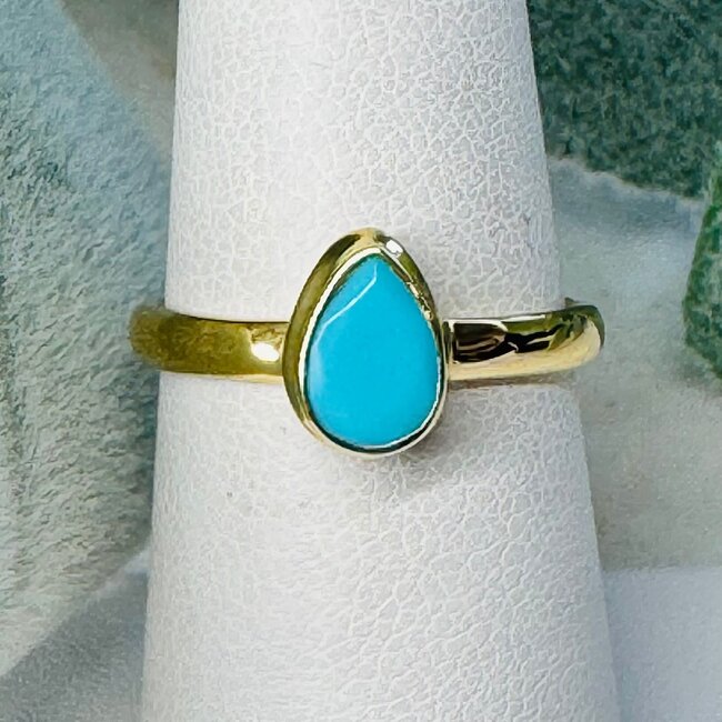 Turquoise Rings - Size 7 Teardrop Pear Faceted Bezel Set - 18k Gold Vermeil