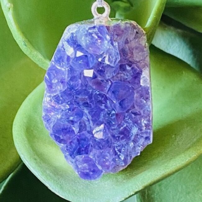 Amethyst Druzy Pendants - Rough Raw Natural Bezel Set - Silver Plated