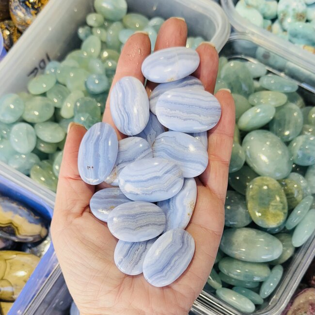 Blue Lace Agate (AAA Grade) - Palm Pillow Pocket Stone