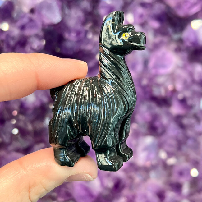Black Obsidian Llamas - Medium 2.5" Animal Carving