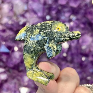 Green Serpentine Dolphin - Medium 2.5" Animal Carving