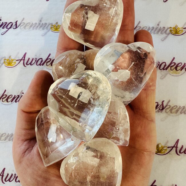 Clear (Crystal) Quartz Faceted Hearts - Medium 1.5-2" (High Grade)