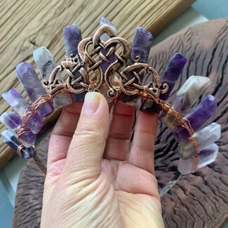 Amethyst Tiara Crown - Rough Points, Celtic (Bronze Plated) - Crystal Headband Hair Accessories