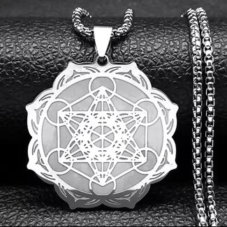 Metatrons Cube Necklaces - Angel Seal Archangel Sigil - Flower of Life Lotus - Stainless Steel Sacred Geometry