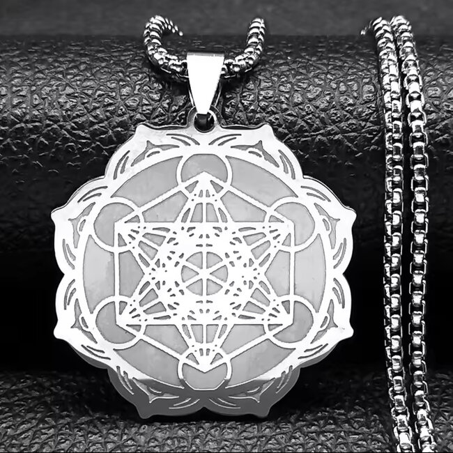 Metatrons Cube Necklaces - Angel Seal Archangel Sigil - Flower of Life Lotus - Stainless Steel Sacred Geometry