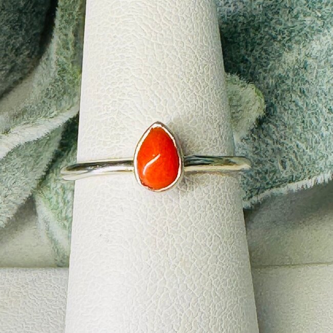 Red Agate Rings - Size 7 Teardrop Pear Stackable - Bezel Set Sterling Silver