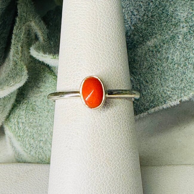 Red Agate Rings - Size 5 Oval Stackable - Bezel Set Sterling Silver
