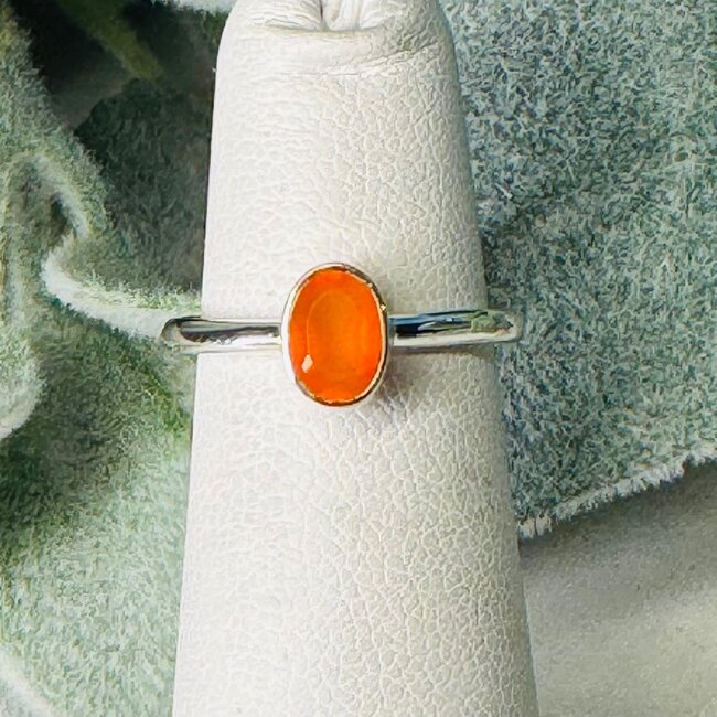 Carnelian Rings - Size 4 Oval Faceted Stackable - Bezel Set Sterling Silver