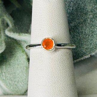 Carnelian Rings - Size 6 Round Circle Faceted Stackable - Bezel Set Sterling Silver