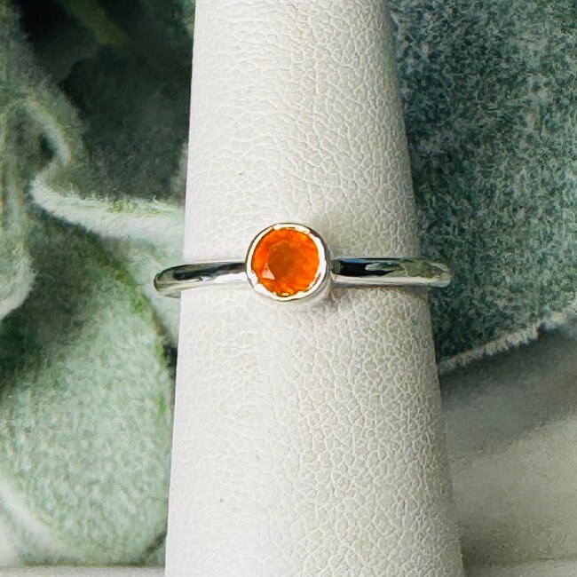 Carnelian Rings - Size 7 Round Circle Faceted Stackable - Bezel Set Sterling Silver