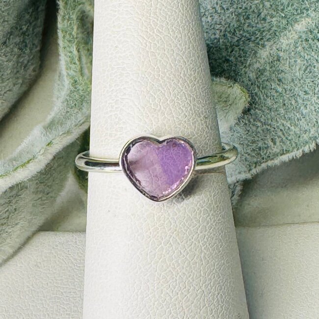 Amethyst Rings - Size 9 Heart Bezel Set - Sterling Silver