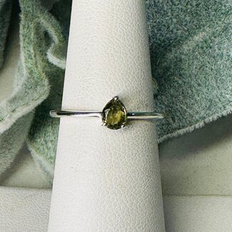 Moldavite Rings - Size 5 Teardrop Pear Faceted - Claw Set Sterling Silver