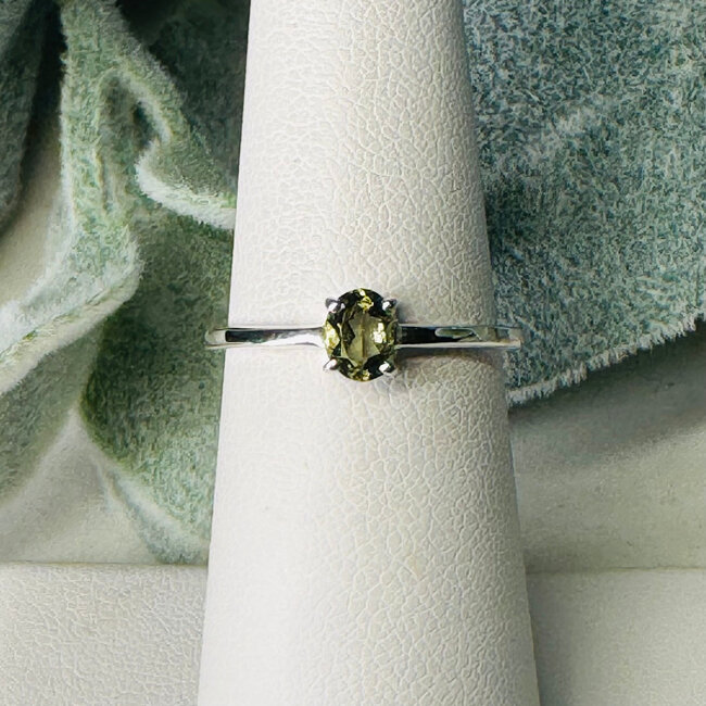 Moldavite Rings - Size 7 Oval Faceted - Claw Set Sterling Silver