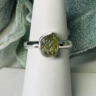 Moldavite Rings - Size 6 Rough #1 Bezel Set - Sterling Silver Raw Natural
