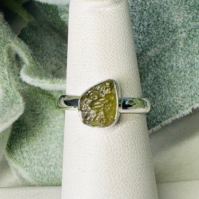 Moldavite Rings - Size 6 Rough #1 Bezel Set - Sterling Silver Raw Natural