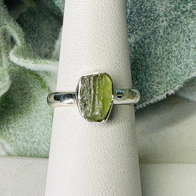 Moldavite Rings - Size 7 Rough #1 Bezel Set - Sterling Silver Raw Natural