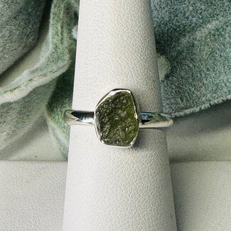 Moldavite Rings - Size 8 Rough Bezel Set - Sterling Silver Raw Natural