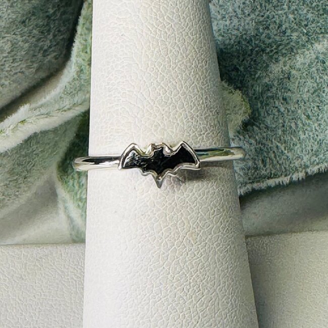 Black Tourmaline Rings - Size 6 Bats Bezel Set - Sterling Silver