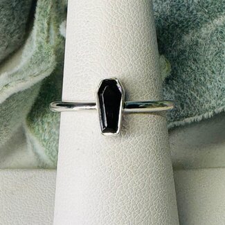 Black Tourmaline Rings - Size 4 Coffin Bezel Set - Sterling Silver