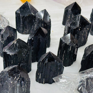 Black Tourmaline Points - Rough Raw Natural Medium 2-4" - Generator Tower